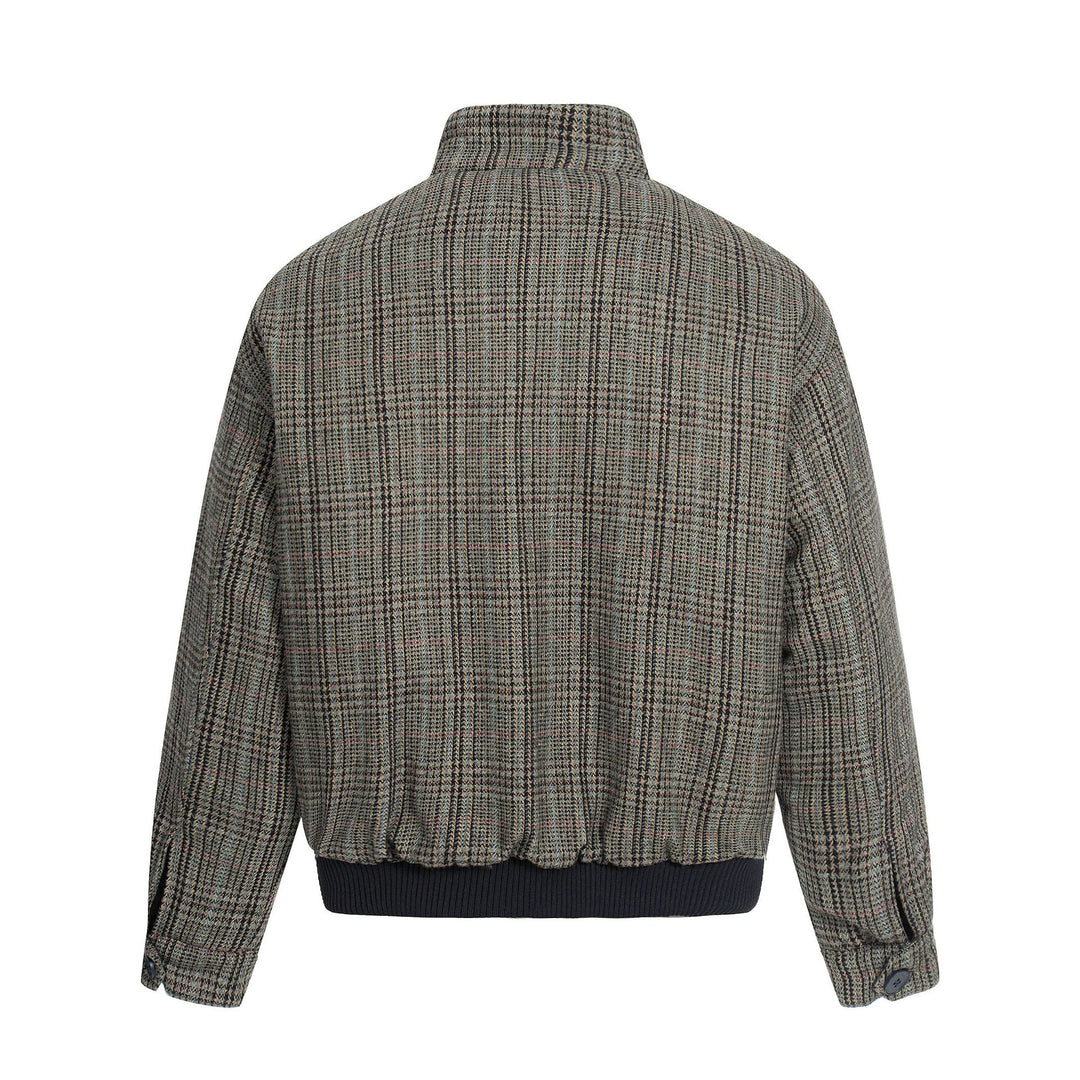 Herren Kurz geschnittener Glencheck-Blouson mit Funnelkragen und Rippenbund Shop Nory