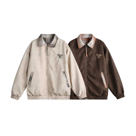Damen Kurz geschnittene Boxy‑Jacke aus Wildleder‑Optik mit kariertem Kragen und elastischem Saum Shop Nory