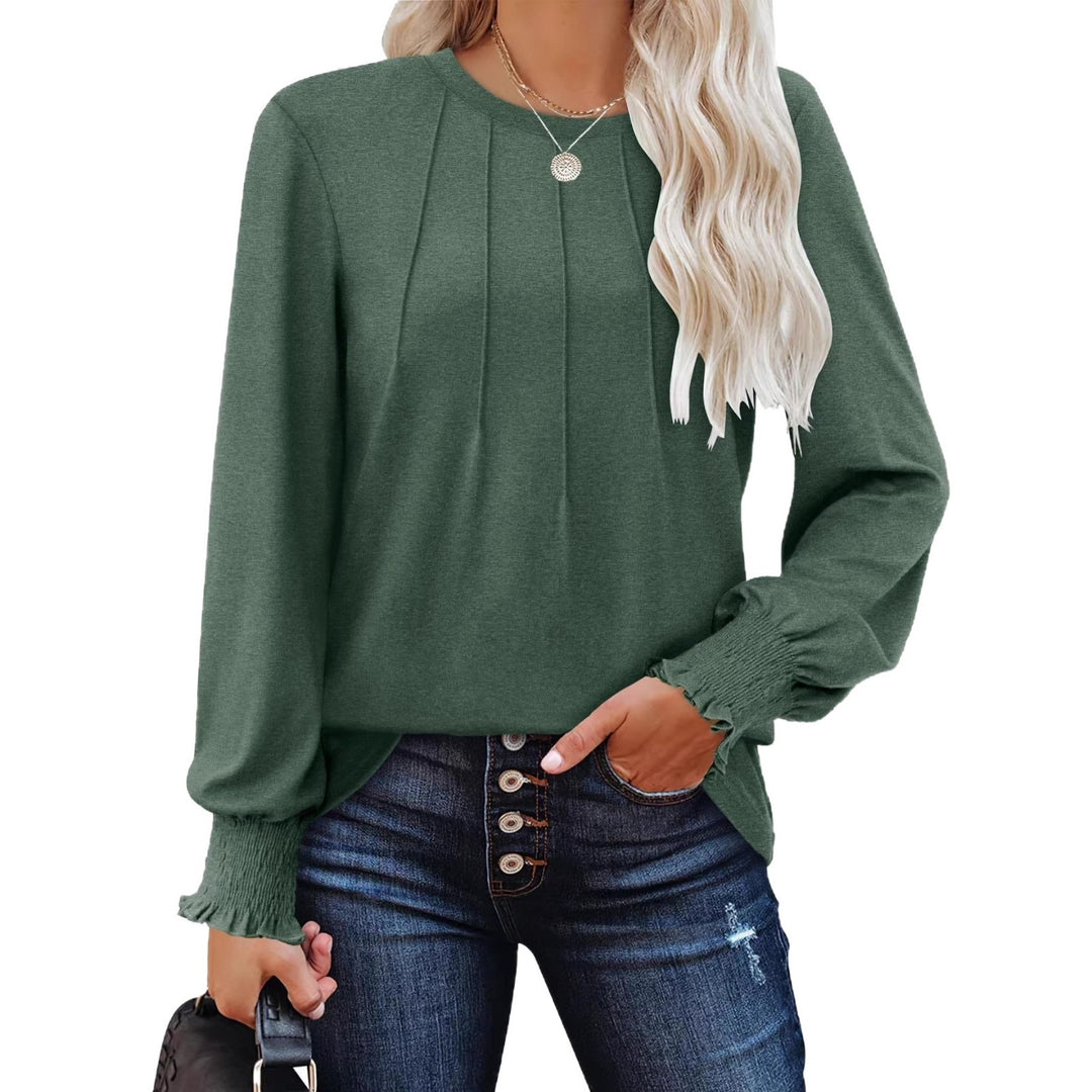 Damen Longsleeve-Tunika mit senkrechten Biesen und gerafften Rüschbündchen Shop Nory