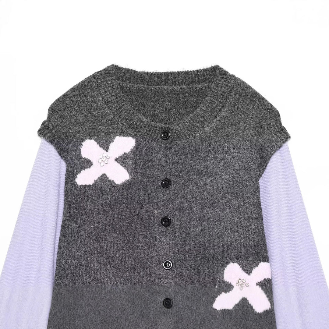 Damen Strickcardigan mit Zierblüten‑Applikation und kontrastärmeln Shop Nory
