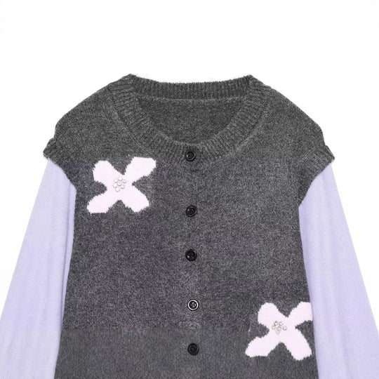 Damen Strickcardigan mit Zierblüten‑Applikation und kontrastärmeln Shop Nory
