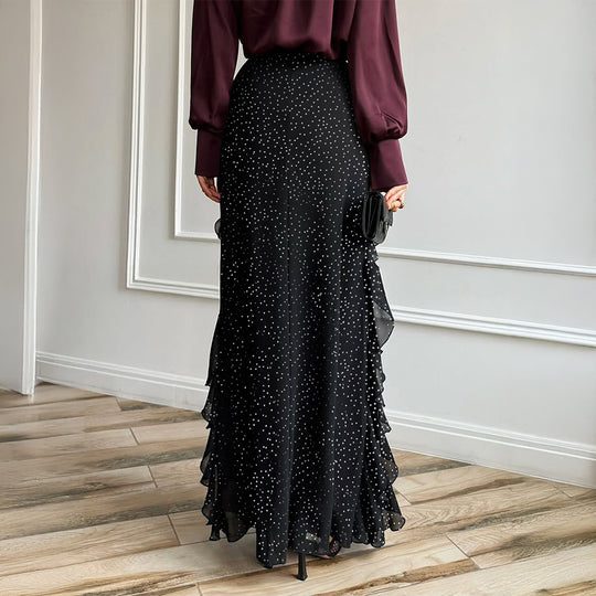 Damen nan Maxirock mit hohem Taillenbund, asymmetrischen Volants und fließender Chiffon‑Optik Shop Nory