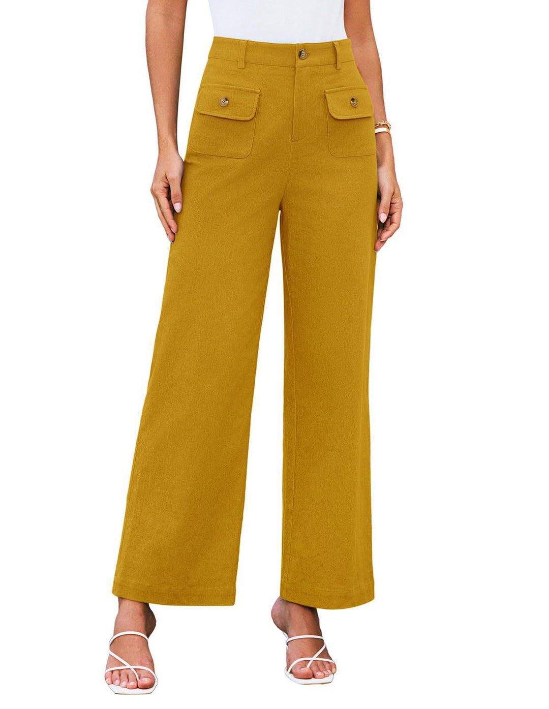 Hochtaillierte Damen-Trousers mit weitem Bein und Knopfklappen-Pattentaschen Shop Nory