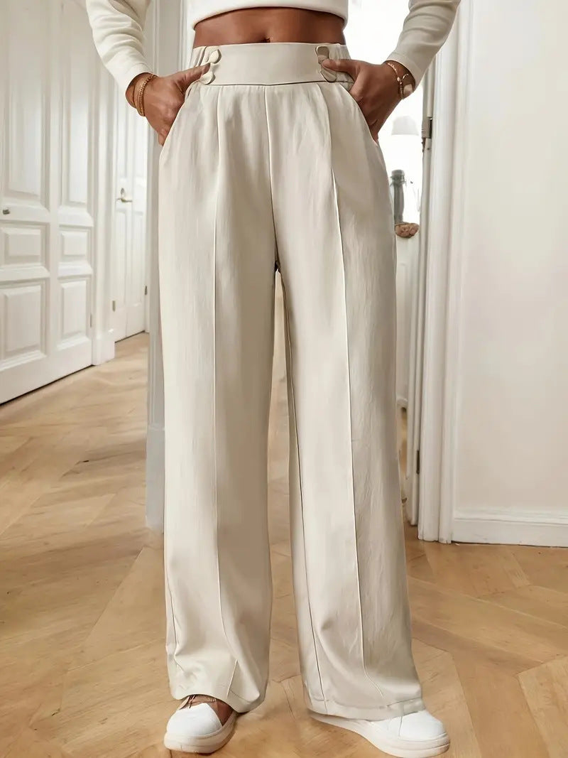 Damen Hochtaillierte Weite Palazzo‑Hose mit Bundknöpfen, Bügelfalte und Eingrifftaschen Shop Nory