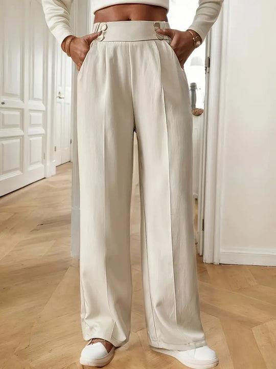 Damen Hochtaillierte Weite Palazzo‑Hose mit Bundknöpfen, Bügelfalte und Eingrifftaschen Shop Nory