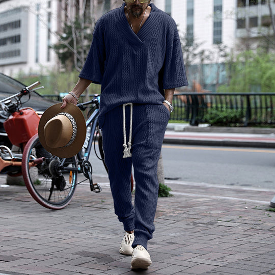 Herren Grobgestricktes Lounge-Set mit tiefem V‑Ausschnitt und Kordelzug-Jogger Shop Nory