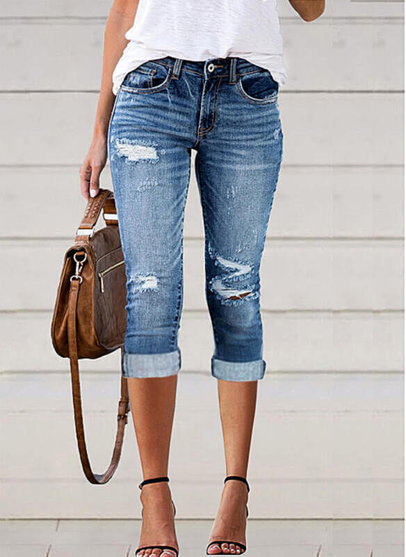 Damen 3/4 Jeans im Used-Look