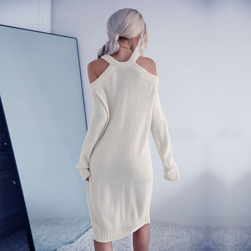 Damen Figurnahes Strick-Midikleid mit Neckholder-Trägern, Cut-Out-Schultern und Rippenabschluss Shop Nory