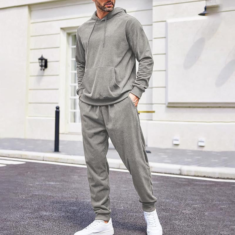 Herren Fleece-Loungewear-Set aus French Terry mit Kapuze, Kängurutasche und Relax-Jogginghose Shop Nory