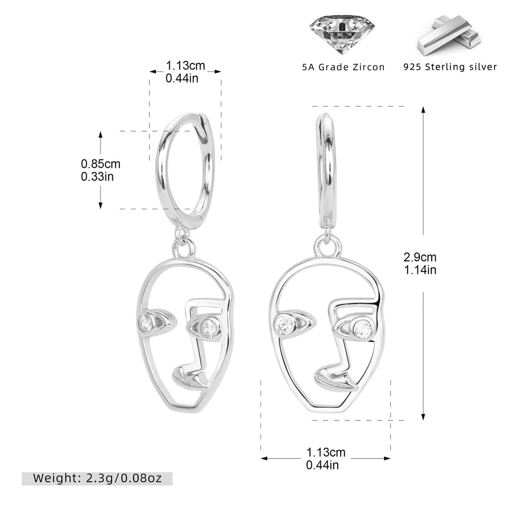 Damen Ohrringe im modernen Gesichtsdesign aus hochwertigem 925 Sterling Silber Shop Nory