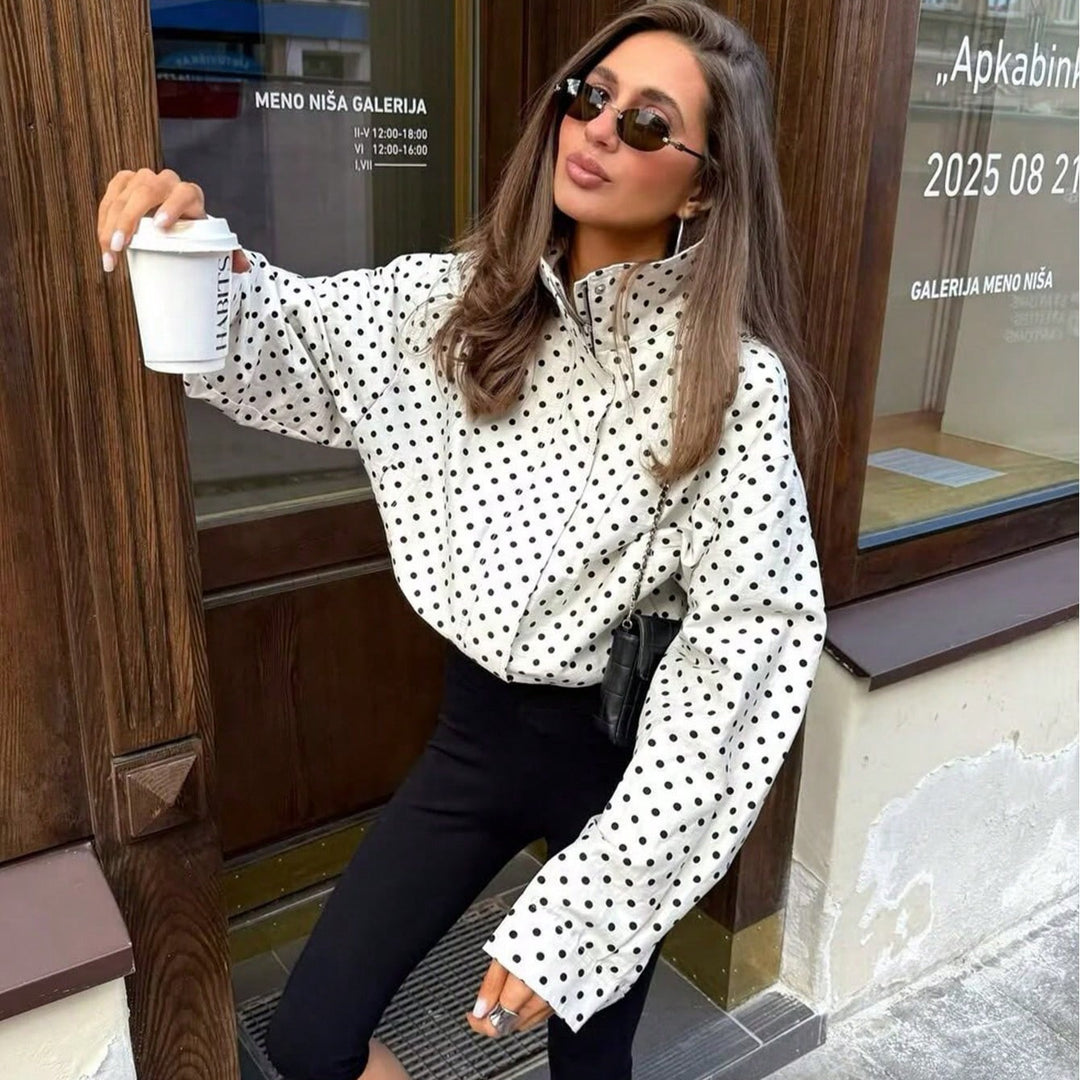 Damen Polka‑Dot Stehkragen‑Bluse mit oversized Ballonärmeln Shop Nory