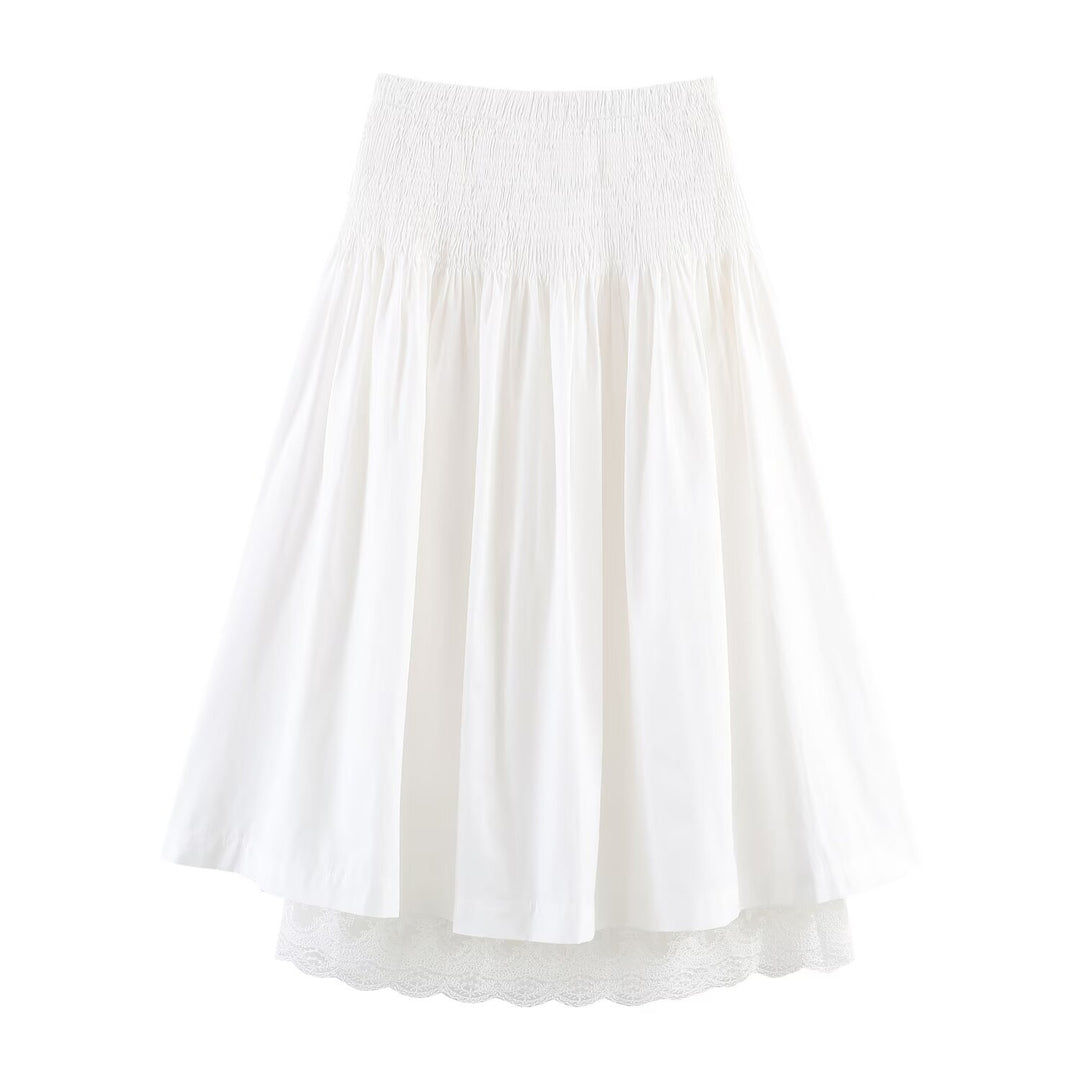 Damen Midirock mit Smokbund, voluminöser Tellerform und Spitzen‑Unterrock Shop Nory