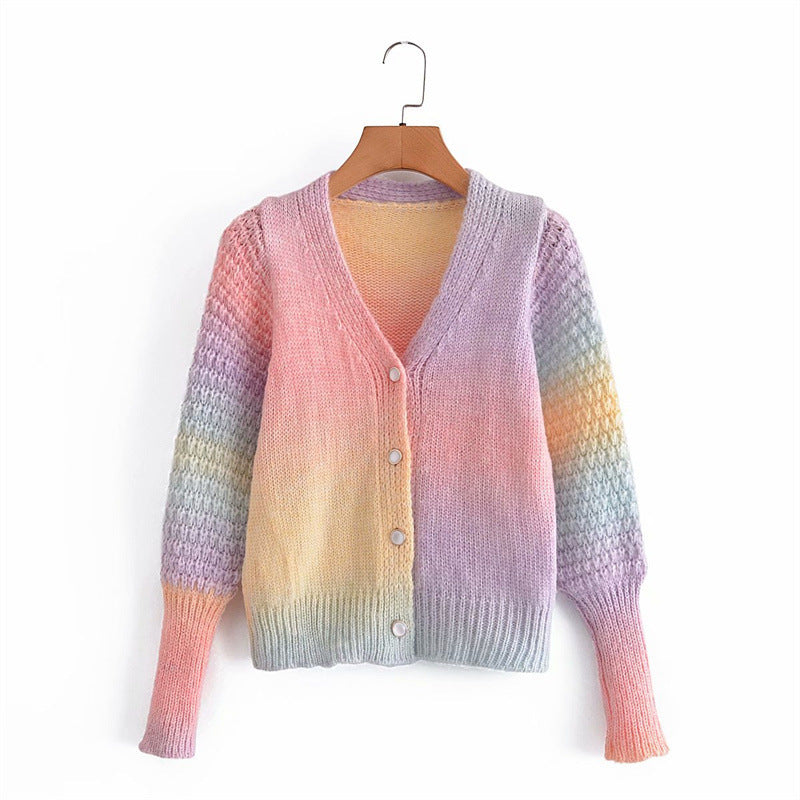 Damen Farbverlauf Strickjacke mit originellem Rippdesign