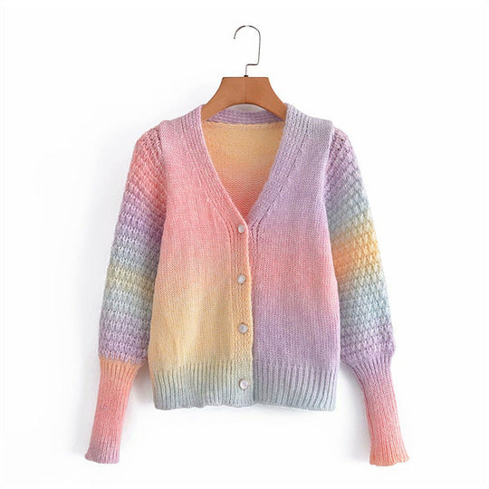 Damen Farbverlauf Strickjacke mit originellem Rippdesign