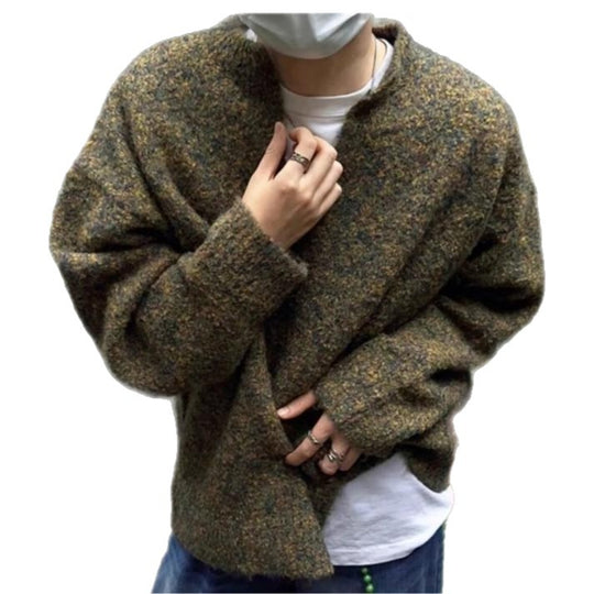 Herren Melangé Grobstrick-Pullover mit V-Schlitz und lockerem Oversize-Schnitt Shop Nory