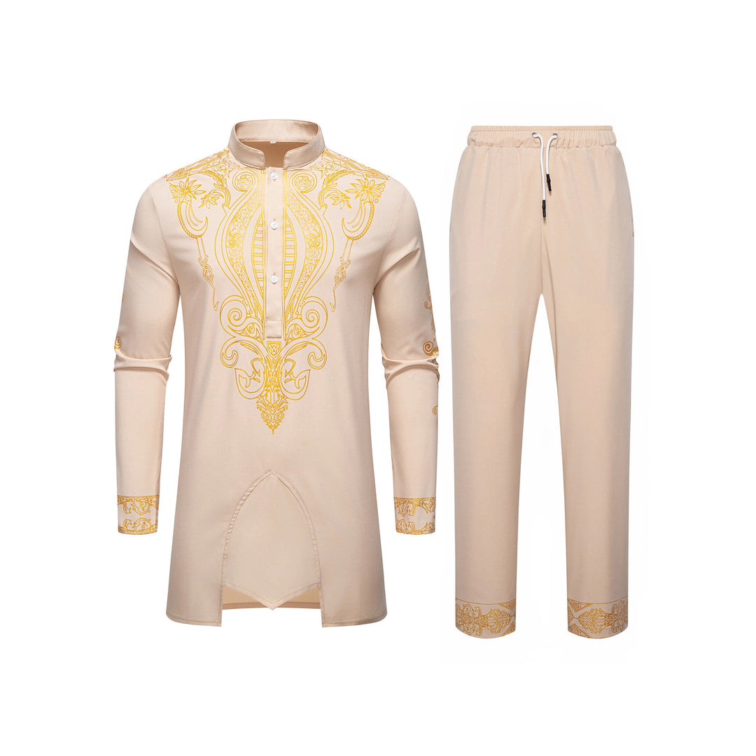 Herren Tunika Anzug mit Stehkragen und ornamentaler Goldapplikation Shop Nory