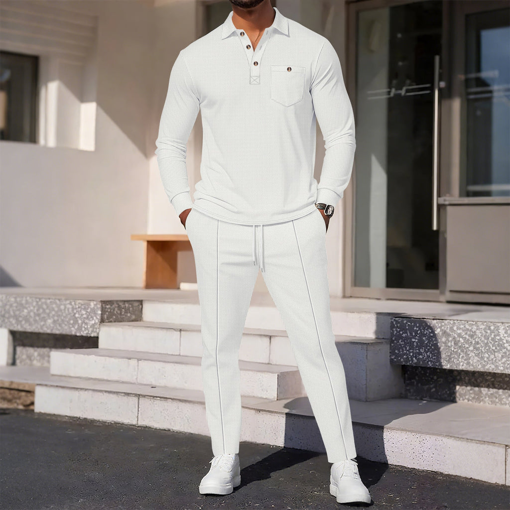 Herren eleganter Freizeitanzug mit strukturiertem Oberteil und modischen Hosen
