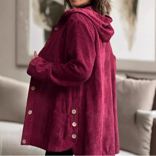 Damen lässige und gemütliche Cordjacke mit Kapuze