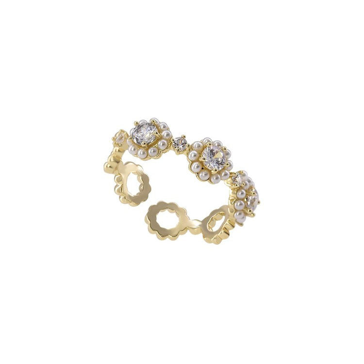 Damen Eleganter Verlobungsring mit funkelnden Zirkonia und Perlen Shop Nory