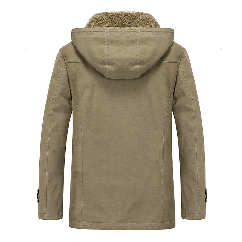 Herren Winddichter Canvas-Parka mit Teddyfleece-Innenfutter, Kapuze und Multifunktionstaschen Shop Nory