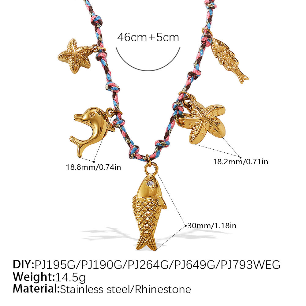 Verstellbare Kordel-Halskette mit Naturstein-Charms und Filigranen Blumenanhängern