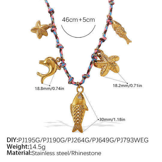 Verstellbare Kordel-Halskette mit Naturstein-Charms und Filigranen Blumenanhängern