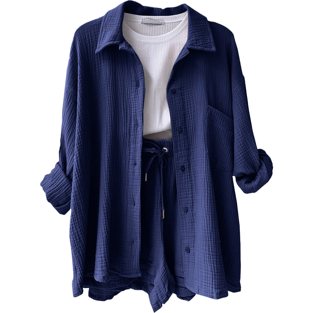 Damen lässiges Oversize-Hemd mit kurzem Schnitt und praktischen Taschen