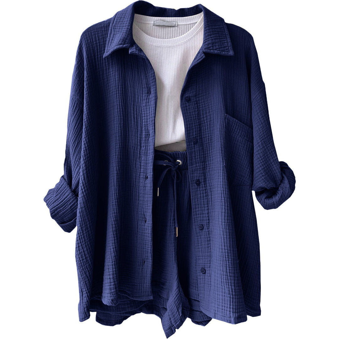 Damen lässiges Oversize-Hemd mit kurzem Schnitt und praktischen Taschen