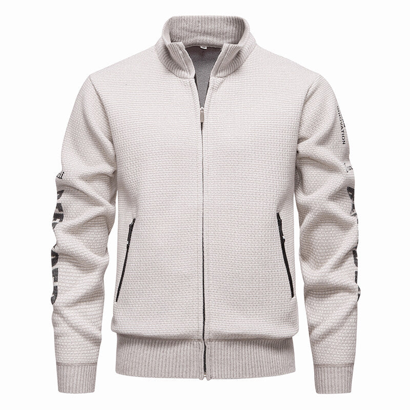 Herren Strukturierte Strickzipjacke mit Waffelstruktur, Stehkragen und Reißverschlusstaschen Shop Nory