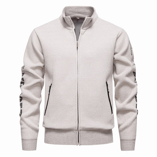 Herren Strukturierte Strickzipjacke mit Waffelstruktur, Stehkragen und Reißverschlusstaschen Shop Nory