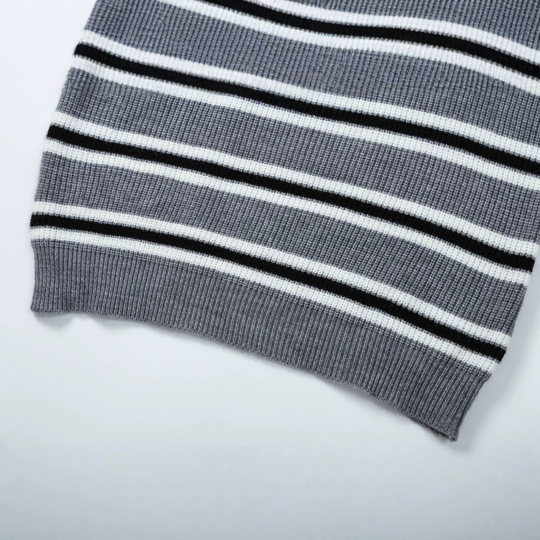 Damen Gestreifter Strickpullover mit Polokragen und Halbreißverschluss Shop Nory