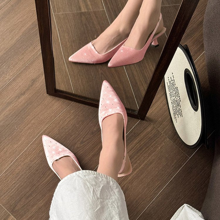 Damen glamouröse Slingback-Pumps mit feinen Glitzer-Applikationen und spitzem Design Shopnory