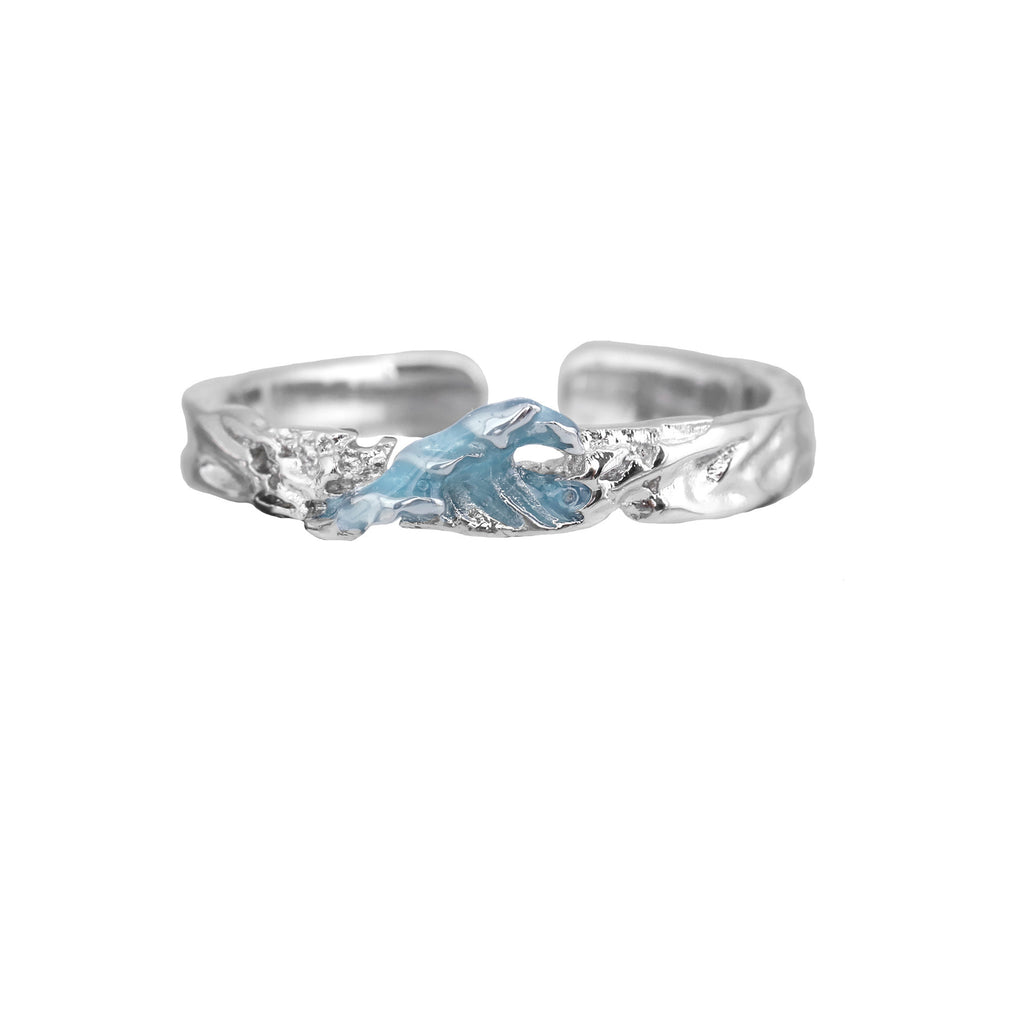 Damen Offener Ring mit kunstvollem Geländemotiv und grünem Akzent Shop Nory