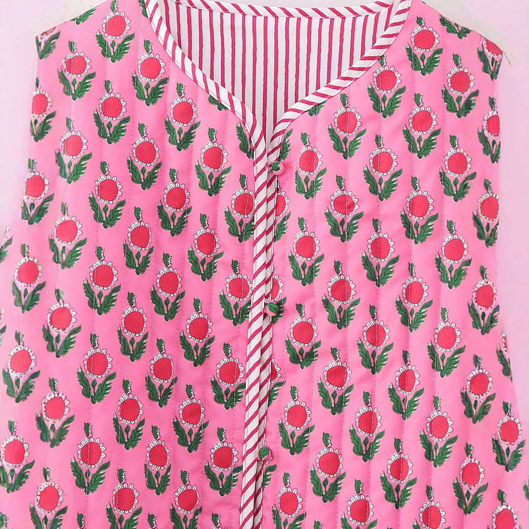 Damen Gepolsterte gesteppte Blusenjacke mit floralem Allover‑Print und Kontrastpaspel Shop Nory