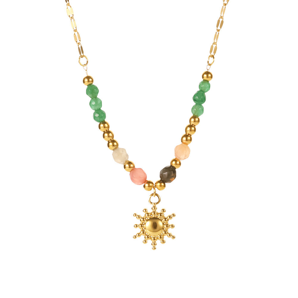 Damen Halskette mit farbigen Edelsteinen und goldener Sonnenanhänger Shop Nory