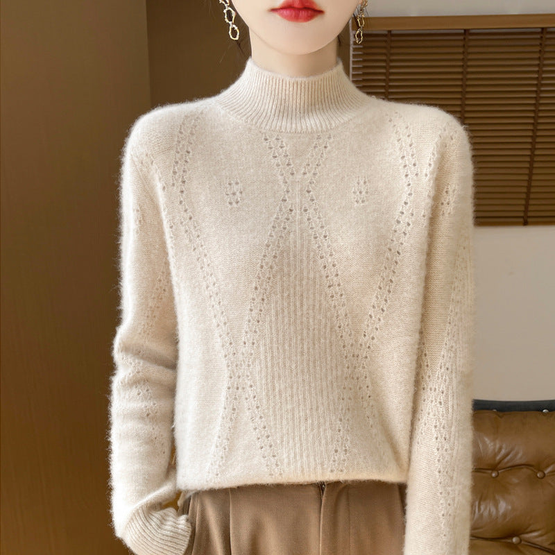 Damen Leichter Mockneck-Feinstrickpullover mit Ajour-Chevron und kaschmirweichem Finish Shop Nory