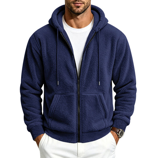Herren Fleece-Kapuzenjacke mit Teddy-Innenfutter, durchgehendem Reißverschluss und Kängurutaschen Shop Nory