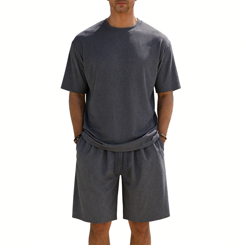Herren nan Kurzarmshirt- und Bermudakombination aus geripptem Jersey mit elastischem Tunnelzugbund