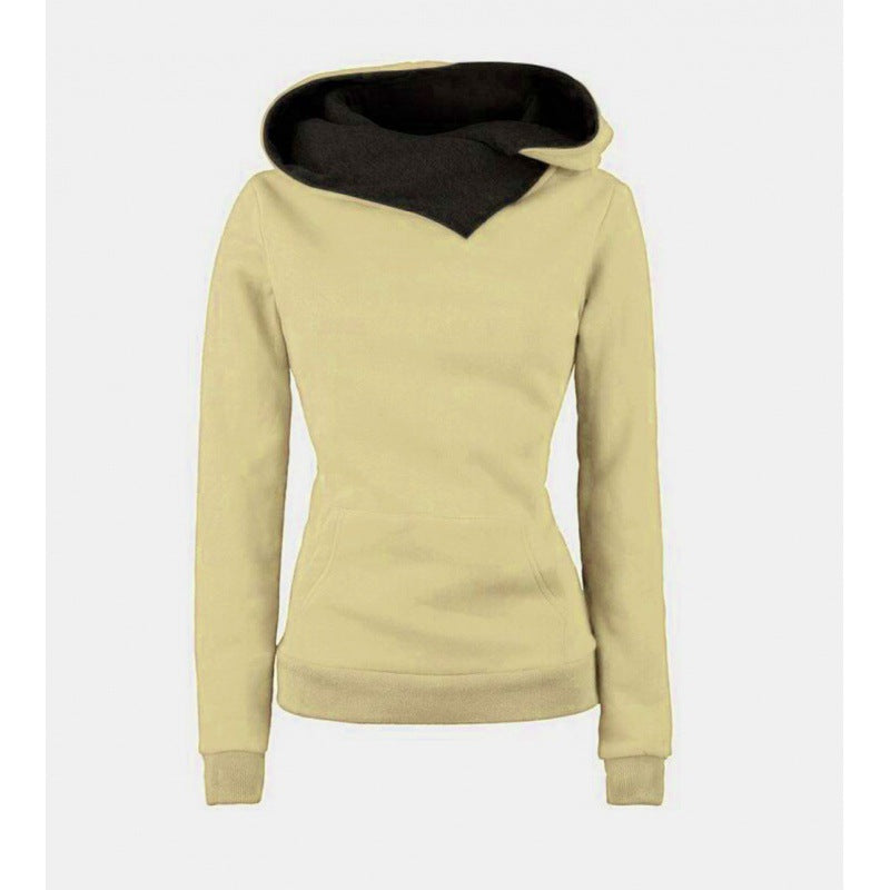 Damen Taillierter Kapuzenpullover mit überlappendem Schalkragen und Kängurutasche Shop Nory