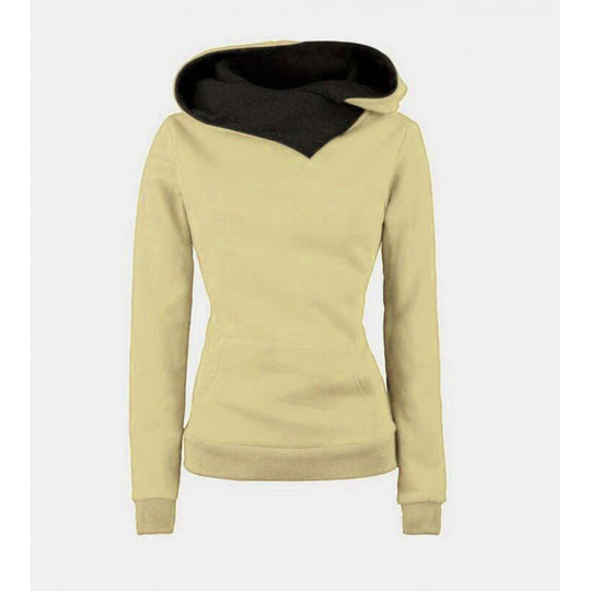 Damen Taillierter Kapuzenpullover mit überlappendem Schalkragen und Kängurutasche Shop Nory