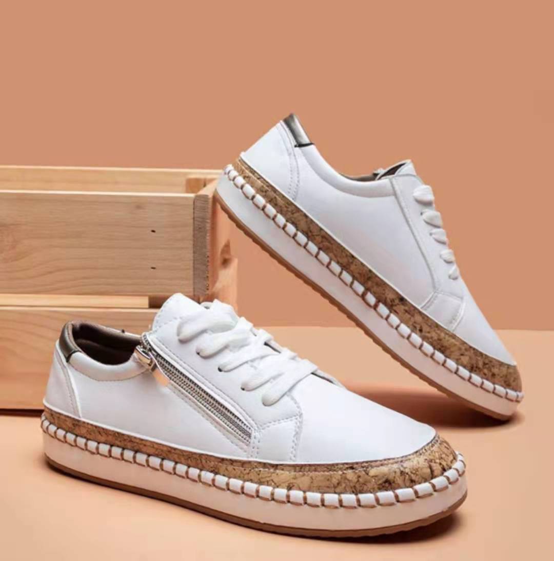 Damen Modische Sneaker mit buntem Muster und hochwertigem Korkrand