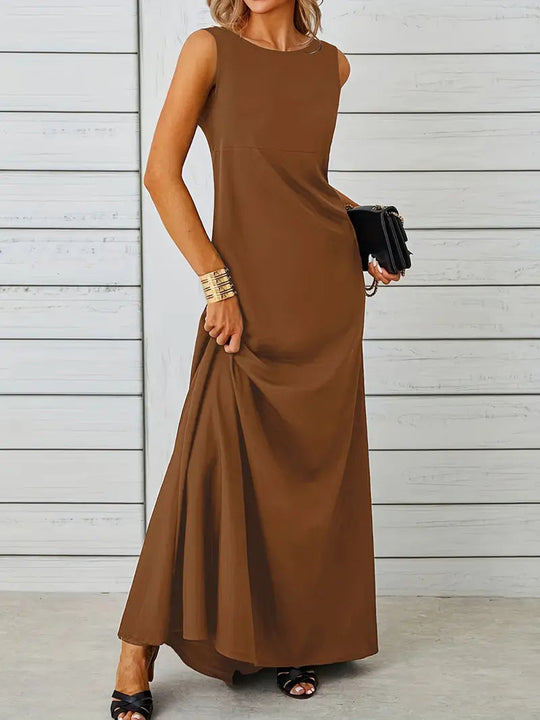Damen elegantes Maxikleid mit schwingendem Saum und klassischem Schnitt