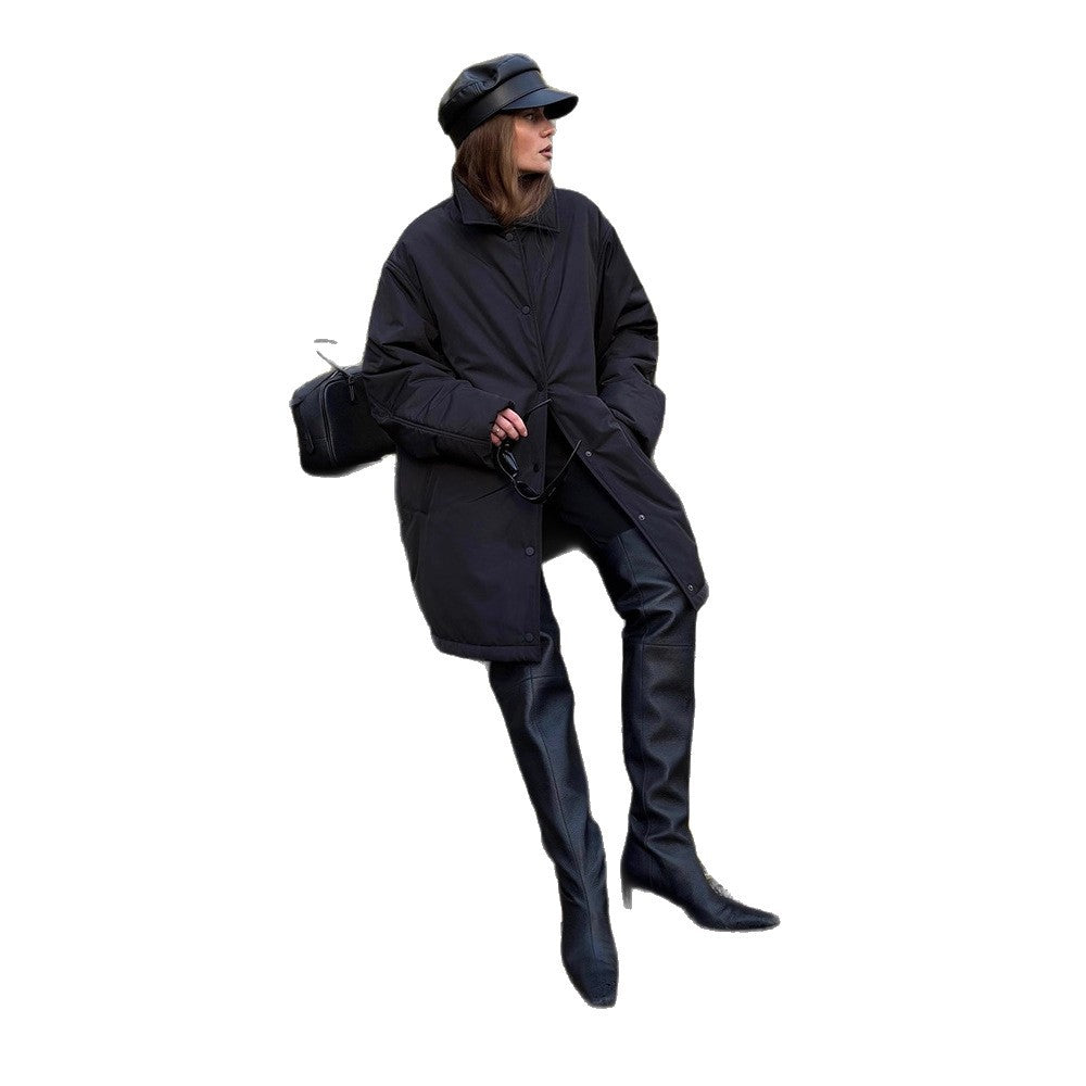 Damen Übergangs-Wintermantel mit minimalistischer Steppung, hochschließendem Kragen und Druckknopfverschluss Shop Nory