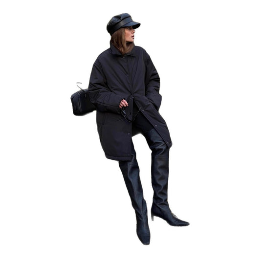 Damen Übergangs-Wintermantel mit minimalistischer Steppung, hochschließendem Kragen und Druckknopfverschluss Shop Nory