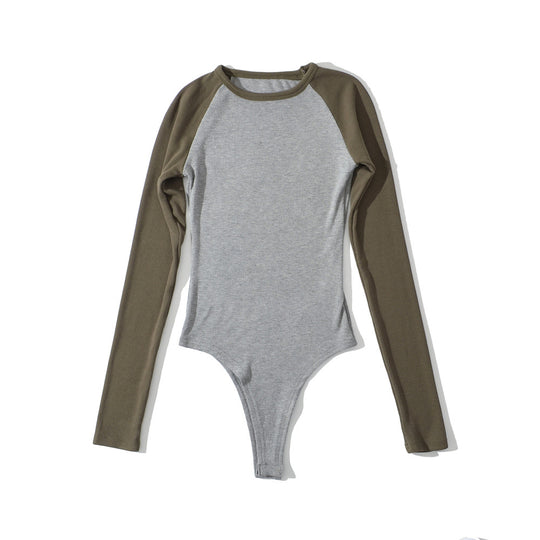 Damen Raglan-Bodysuit mit langen Ärmeln, Rippstruktur und Druckknopfverschluss Shop Nory