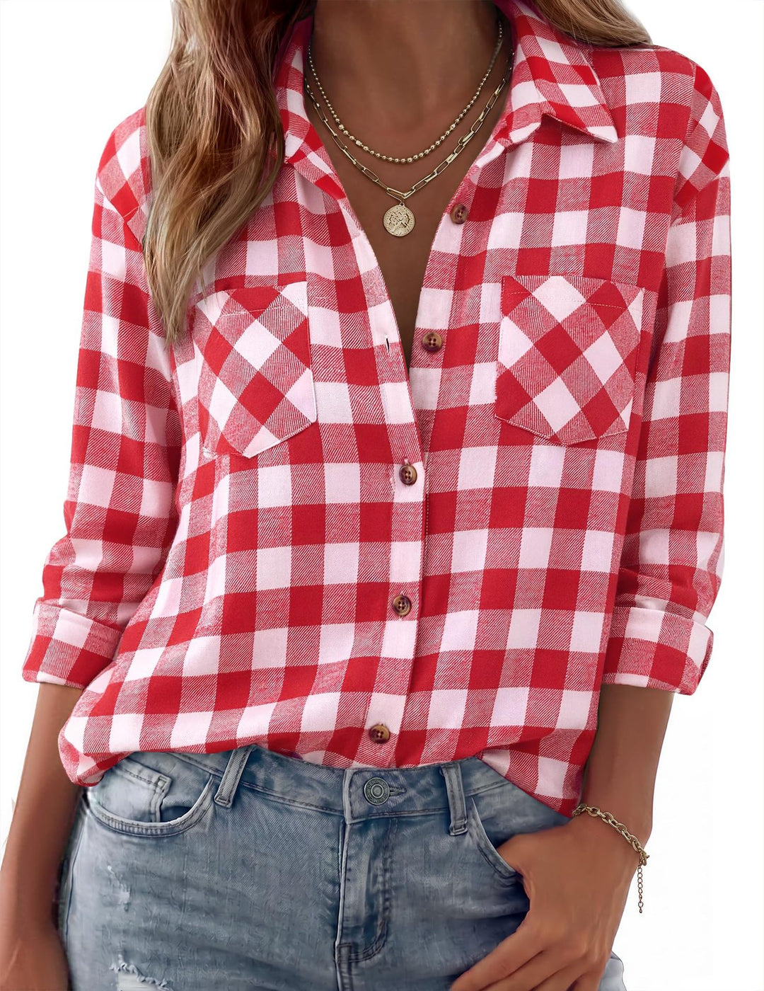Damen Karierte Oversize-Hemdjacke aus Flanell mit Brusttaschen Shop Nory