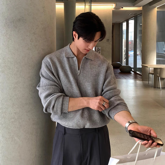 Herren Modisches Strickpullover mit Stehkragen und Reißverschluss Shop Nory