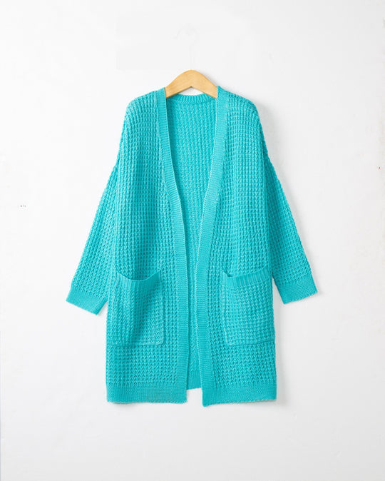 Damen Langer Oversize Strickmantel mit offener Front und aufgesetzten Taschen Shop Nory