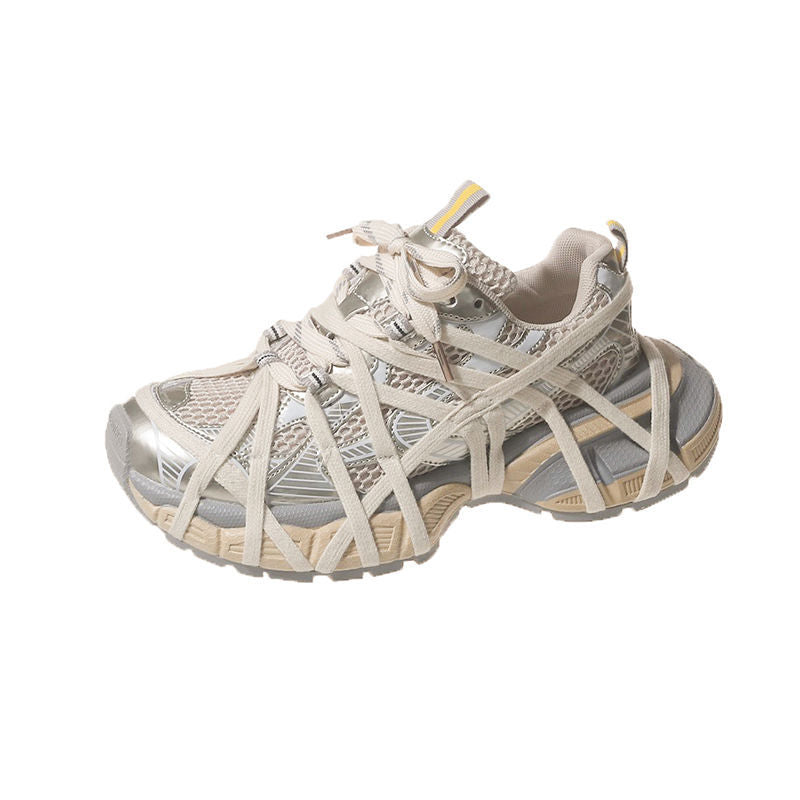 Damen Techno-Chunky-Sneaker mit atmungsaktivem Mesh, stabiler Plattformsohle und dekorativen Wickelriemen Shop Nory