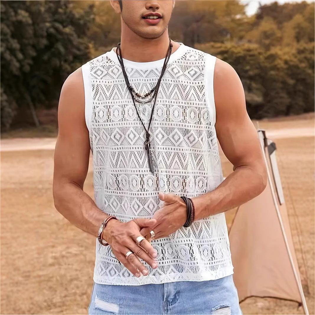 Herren Ärmelloses Netzshirt mit strukturiertem Design